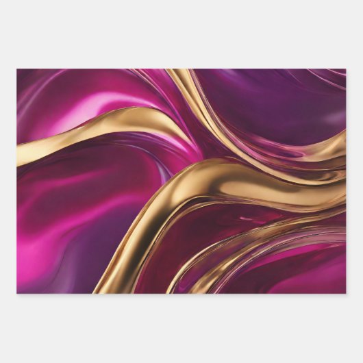 Abstracte Flow Art- Fuchsia Paarse en Gold- Inpakpapier Vel (Voorkant 2)