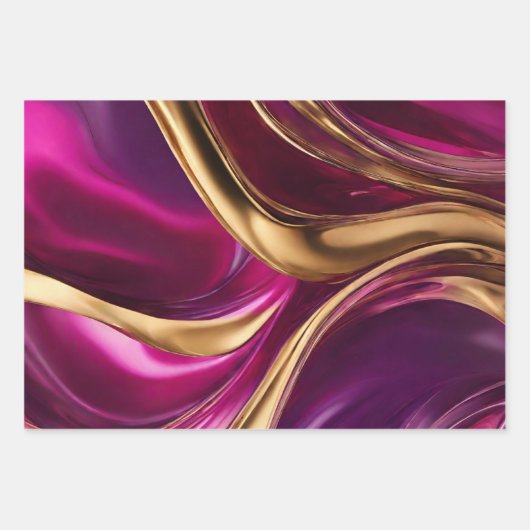 Abstracte Flow Art- Fuchsia Paarse en Gold- Inpakpapier Vel (Voorkant)