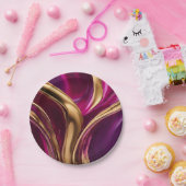Abstracte Flow Art-Fuchsia Paarse en Gold- Papieren Bordje (Feest)