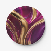 Abstracte Flow Art-Fuchsia Paarse en Gold- Papieren Bordje (Voorkant)
