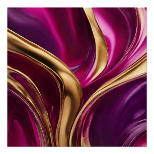 Abstracte Flow Art-Fuchsia Paarse en Gold- Perfect Poster