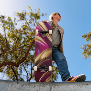 Abstracte Flow Art-Fuchsia Paarse en Gold- Skateboard