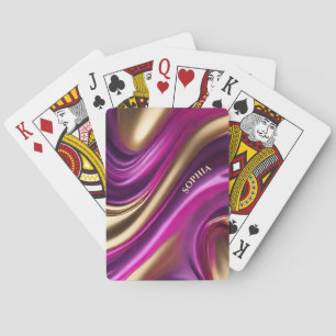 Abstracte Flow Art-Paarse Roze en Goud- Pokerkaarten