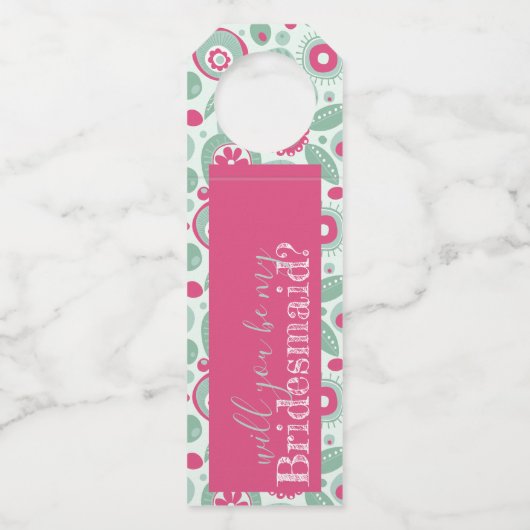 Abstracte Flower Bottle Hangers Hot Pink Mint Gree (Voorkant)