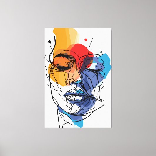 Abstracte Fluid Line Face Art Canvas Afdruk (Voorkant)