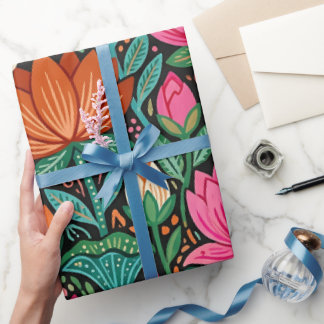 Abstracte Folk Lotus Vlinders Inpakpapier