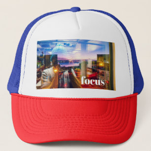 Abstracte fotograaf van de dageraad in de stad trucker pet