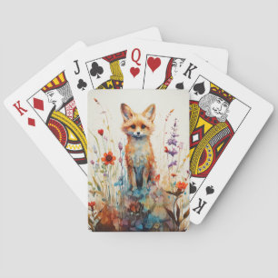 Abstracte Foxy Lady Tussen de Bloemen Pokerkaarten