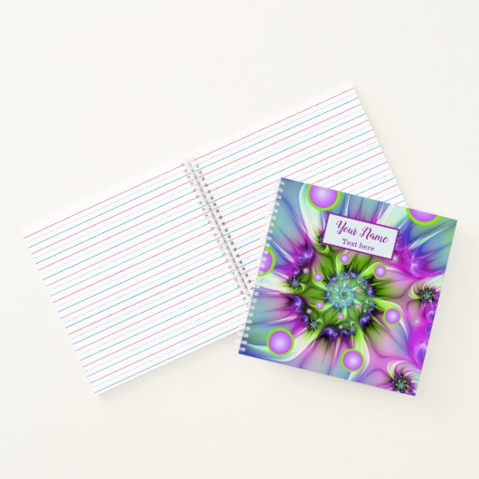 Abstracte fractaalnaam kleurrijke spiraalvormige r notitieboek (Binnen)