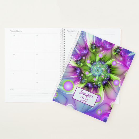 Abstracte fractaalnaam kleurrijke spiraalvormige r planner (Display)