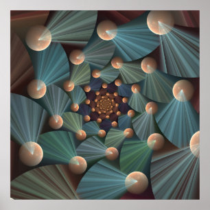 Abstracte fractale kunst met diepbruin leistblauw poster
