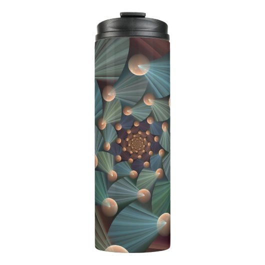 Abstracte fractale kunst met diepbruin leistblauw thermosbeker (Voorkant)
