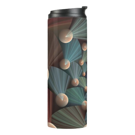 Abstracte fractale kunst met diepbruin leistblauw thermosbeker (Gedraaid links)