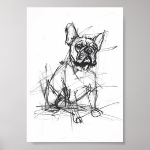 Abstracte Franse Bulldog-schets Poster