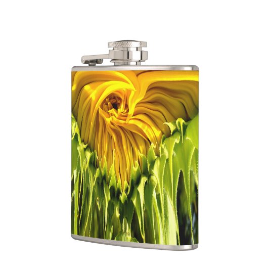 Abstracte funky retro Zonnebloem, bange geometrie Heupfles (Links)