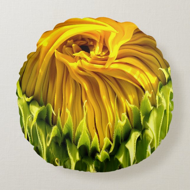 Abstracte funky retro Zonnebloem, bange geometrie Rond Kussen (Voorkant)