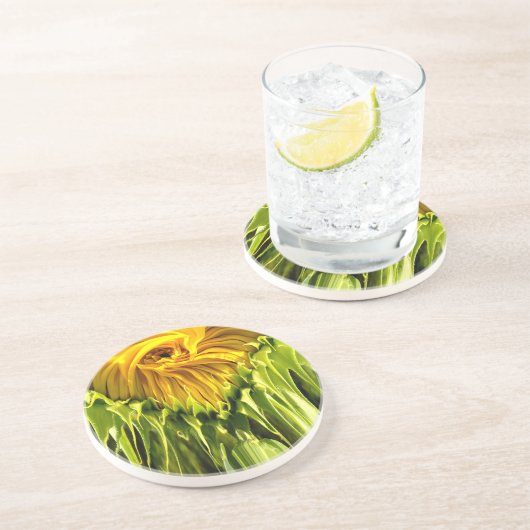 Abstracte funky retro Zonnebloem, bange geometrie Zandsteen Onderzetter (Zijkant)