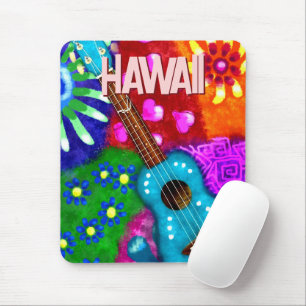Abstracte Funky Ukulele Bloemen Tropisch Blauwgroe Muismat