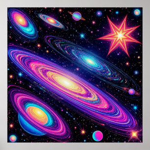 Abstracte galaxyscene met sterren, planeten poster