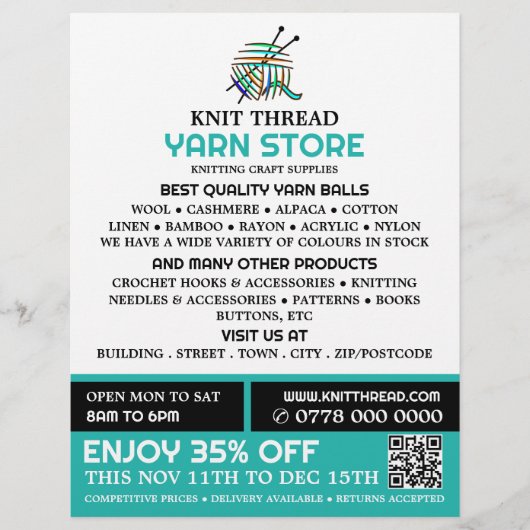 Abstracte garens, winkeltje met tinten, winkel met flyer (Voorkant)