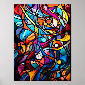 Abstracte Gebrandschilderde Neurografische Regenbo Poster