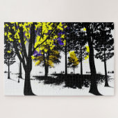 Abstracte geel en blauw silhouet bomen legpuzzel (Horizontaal)