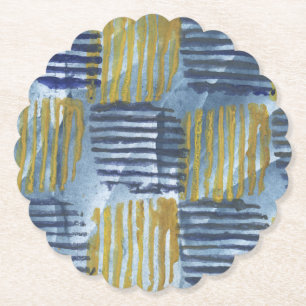 Abstracte geel en blauw strepen kartonnen onderzetters