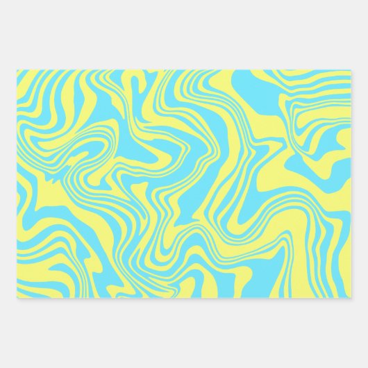 Abstracte geel en blauw wervelende golven inpakpapier vel (Voorkant 3)