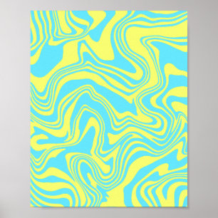 Abstracte geel en blauw wervelende golven poster