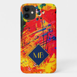 Abstracte gekleurd Splash-monogram verf iPhone 11 Hoesje