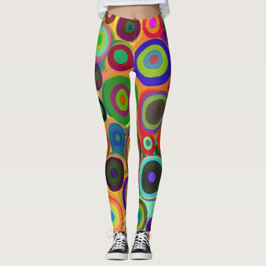 Abstracte gekleurde cirkels, kleurrijke, stutbare leggings (Voorkant)