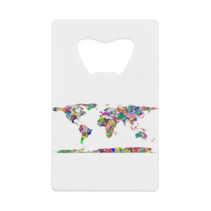 Abstracte gekleurde Wereldkaart 2 Kredietkaart Flessenopener