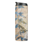 Abstracte gelaagde bladeren - blauw en neutraal thermosbeker (Geroteerd rechts)