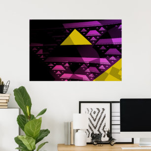 Abstracte Gele Driehoek Moderne Fractale Kunst Poster