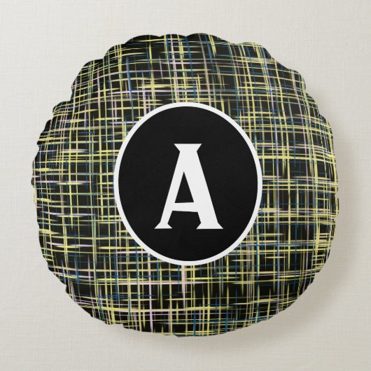 Abstracte gele en blauwe rasters rond kussen (Voorkant)