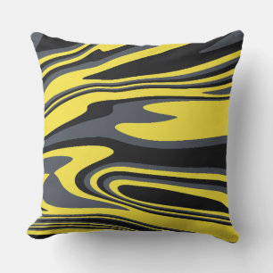 Abstracte Gele en Zwarte Swirl Art Kussen