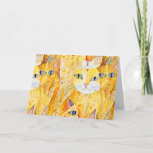 Abstracte gele kat bedankkaart (Voorkant)