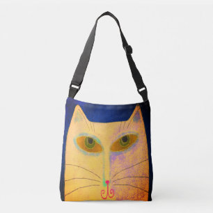 Abstracte gele kat crossbody tas