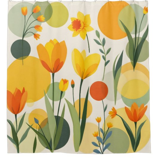 Abstracte gele lentbloemen douchegordijn (Voorkant)