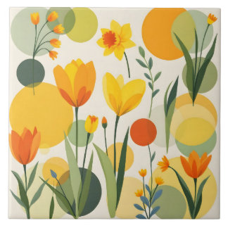 Abstracte Gele Lente Bloemen Keramische Tegel Tegeltje
