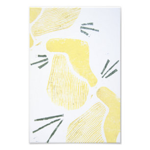 Abstracte gele Linocut Block Foto Print Foto Afdruk