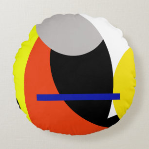 Abstracte gele rode blauwe kunst rond kussen