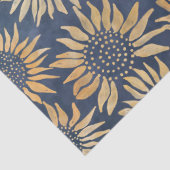 Abstracte Gele Zonnebloemen op Blauwe Decoupage Tissuepapier (Detail)