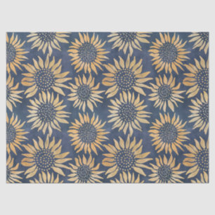 Abstracte Gele Zonnebloemen op Blauwe Decoupage Tissuepapier