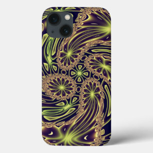 Abstracte Gelukkige Dans Neon Goud Fractale Kunst iPhone 13 Hoesje