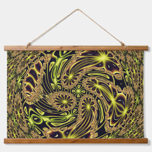 Abstracte Gelukkige Dans Neon Goud Fractale Kunst Hangend Wandkleed