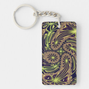 Abstracte Gelukkige Dans Neon Goud Fractale Kunst Sleutelhanger