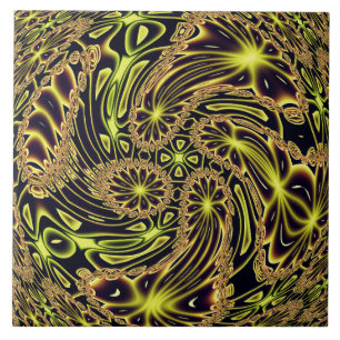Abstracte Gelukkige Dans Neon Goud Fractale Kunst Tegeltje