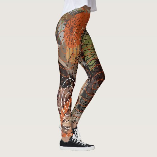 Abstracte Gemengde Media Aardse Herfstkleuren Leggings (Rechts)