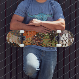 Abstracte Gemengde Media Aardse Herfstkleuren Skateboard